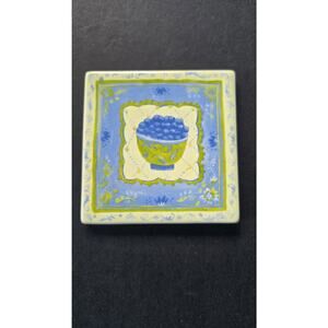 Hallmark Kimberly Hodges Ceramic Coaster Square Blueberry Bowl French Country